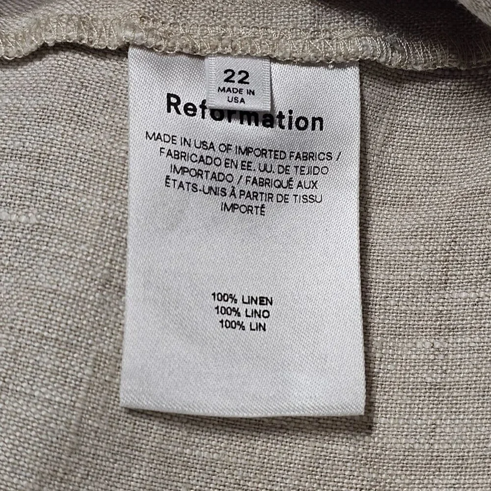 Reformation Mason Wide Leg Women Pants Size 22 Khaki 100% Linen